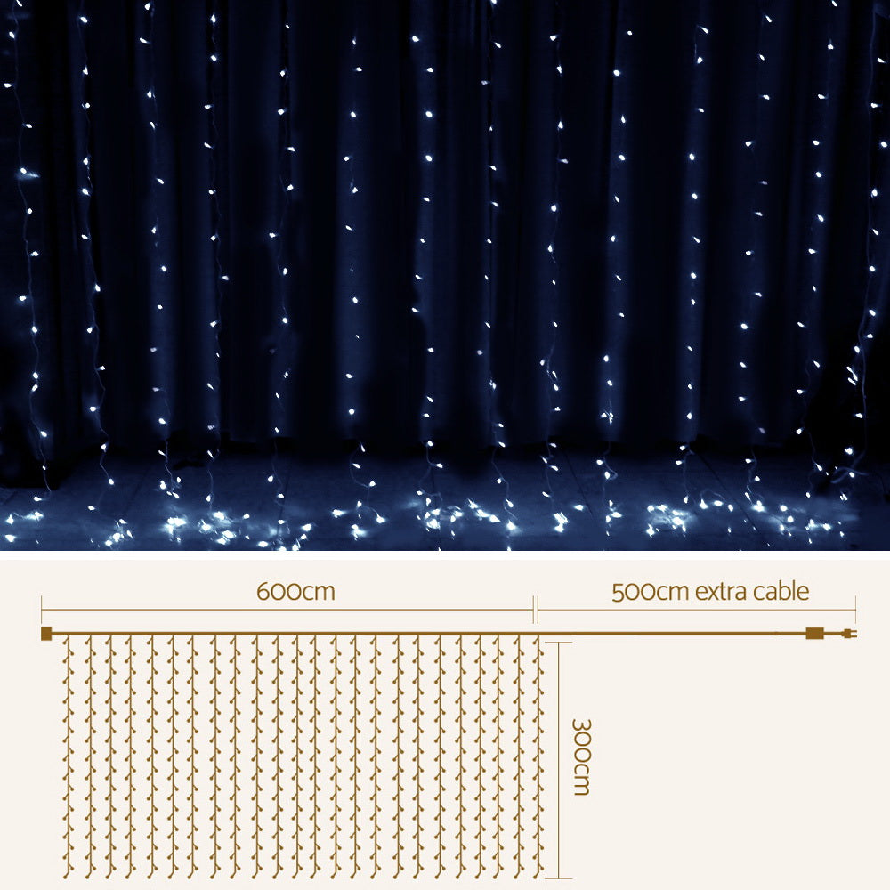6X3M Christmas Lights Curtain Light 600 LED - Cool White