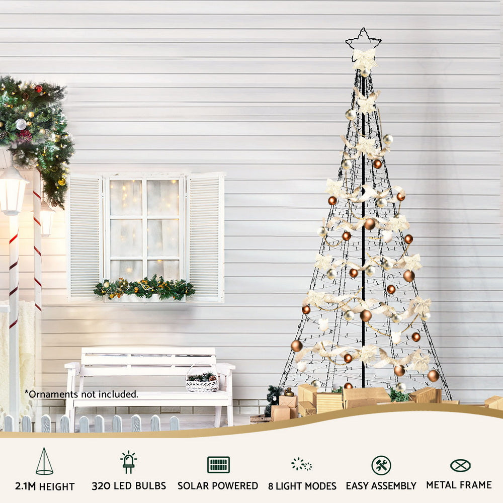7ft 2.1m Solar Christmas Tree 320 LED Net Lights Xmas Trees Decoration
