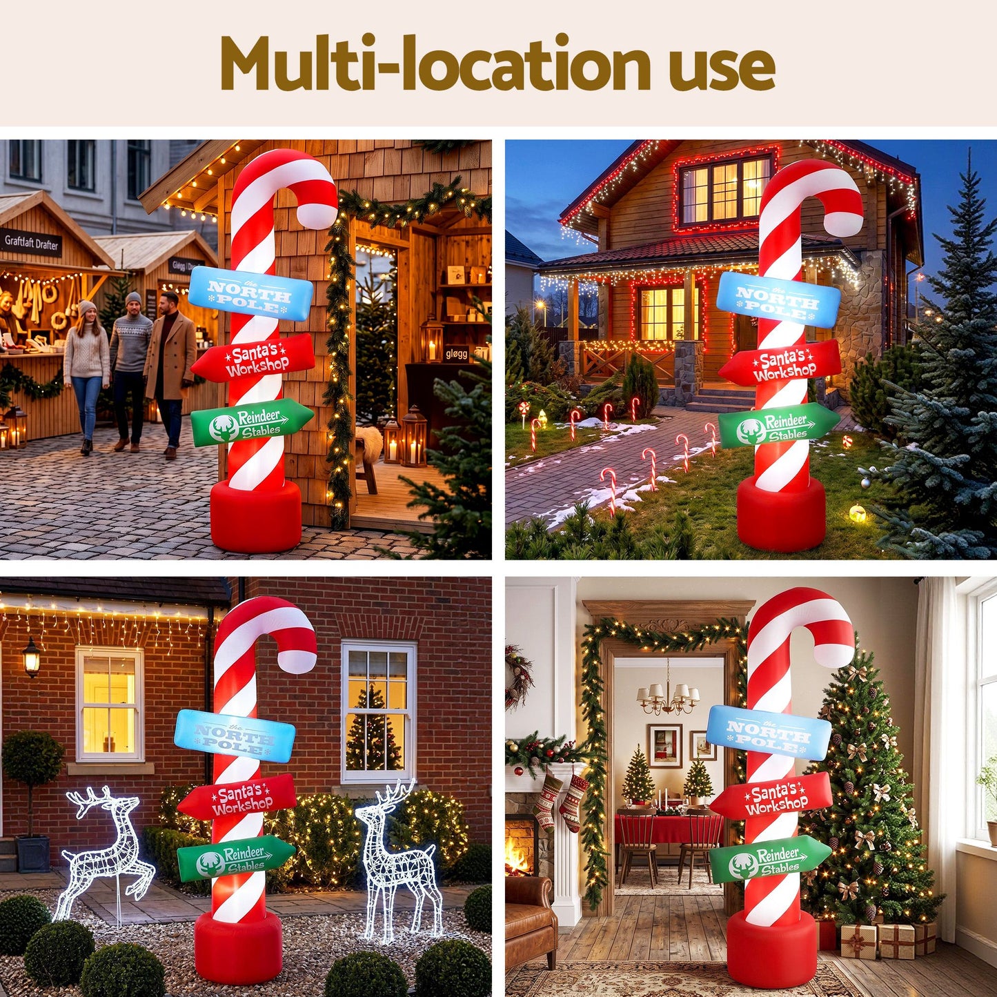 Candy Pole Christmas Inflatable Illuminated Xmas Decorations - 2.4M