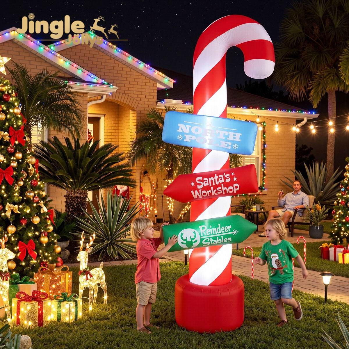 Candy Pole Christmas Inflatable Illuminated Xmas Decorations - 2.4M