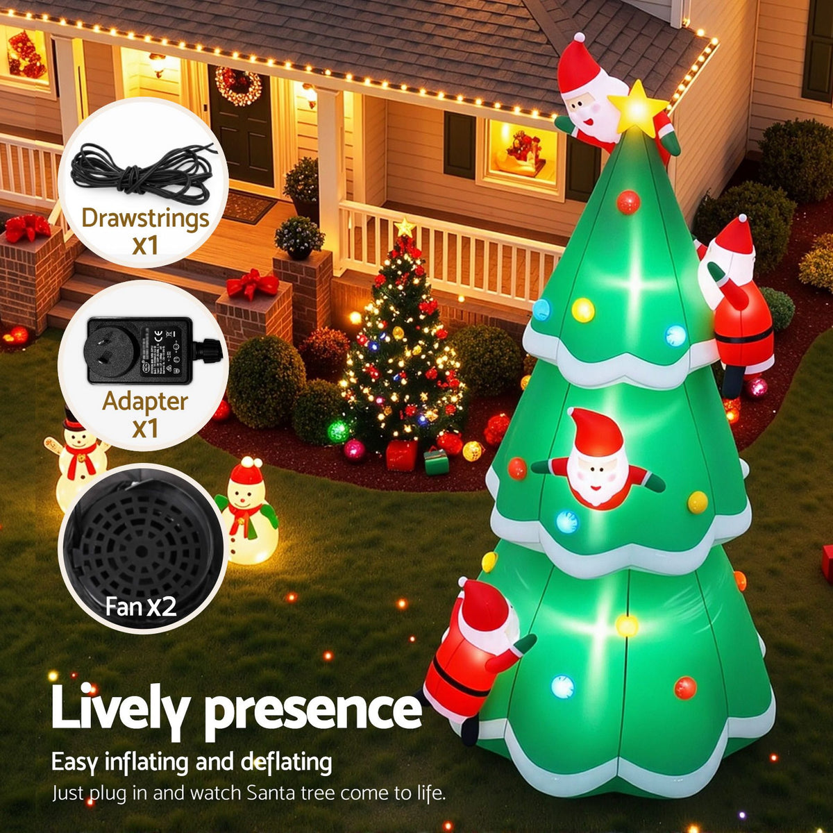 Santa Tree Christmas Inflatable Illuminated Xmas Decorations - 5M