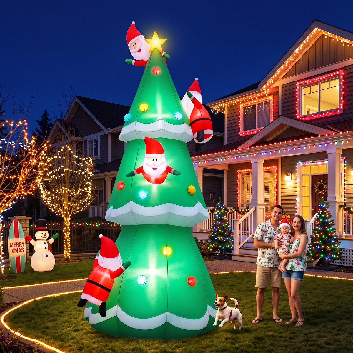 Santa Tree Christmas Inflatable Illuminated Xmas Decorations - 5M