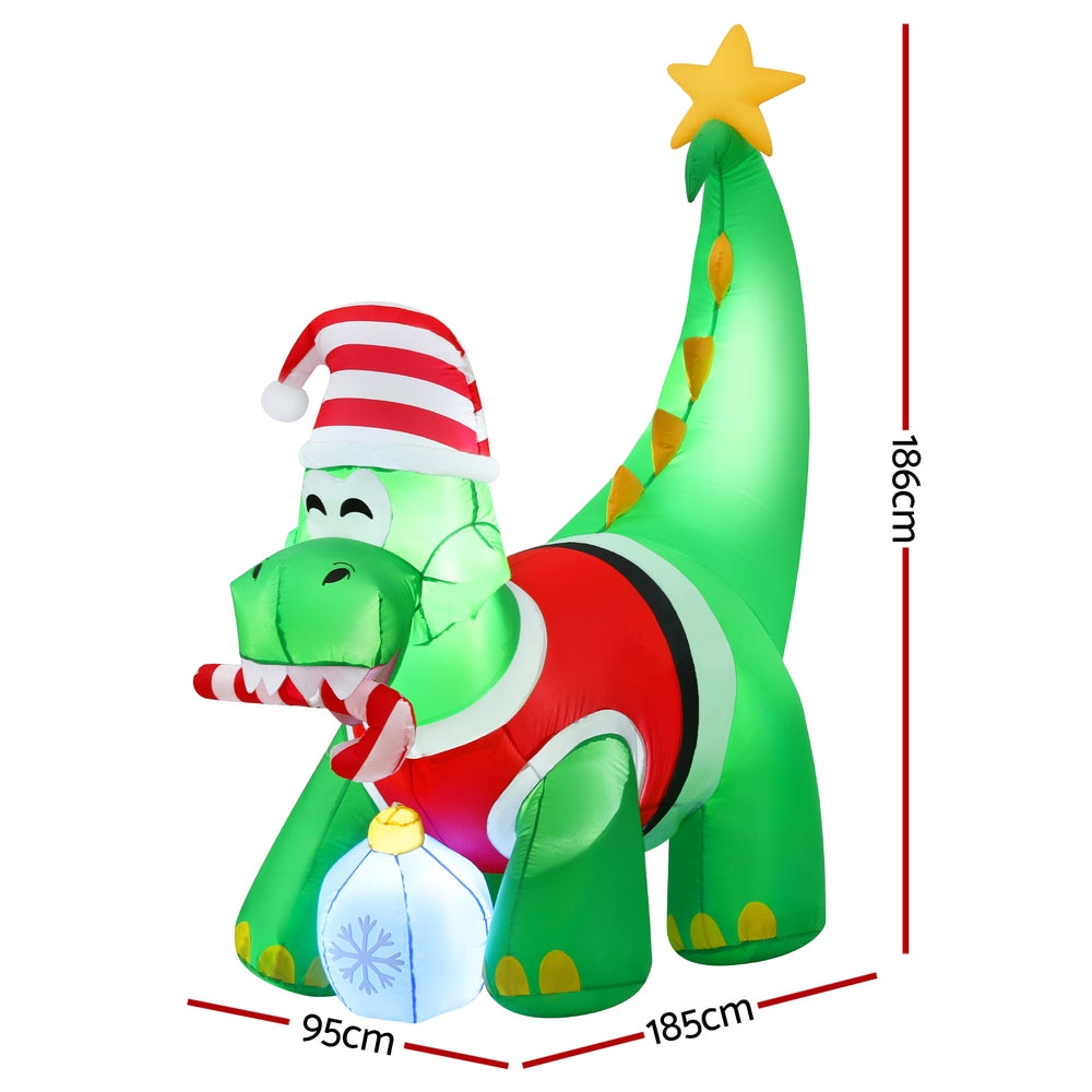 Dinosaur LED Christmas Inflatable Decorations Illuminated - 1.86M