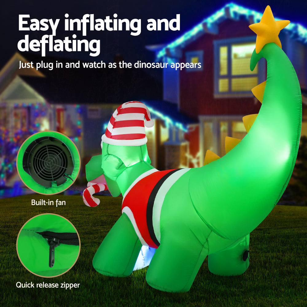 Dinosaur LED Christmas Inflatable Decorations Illuminated - 1.86M