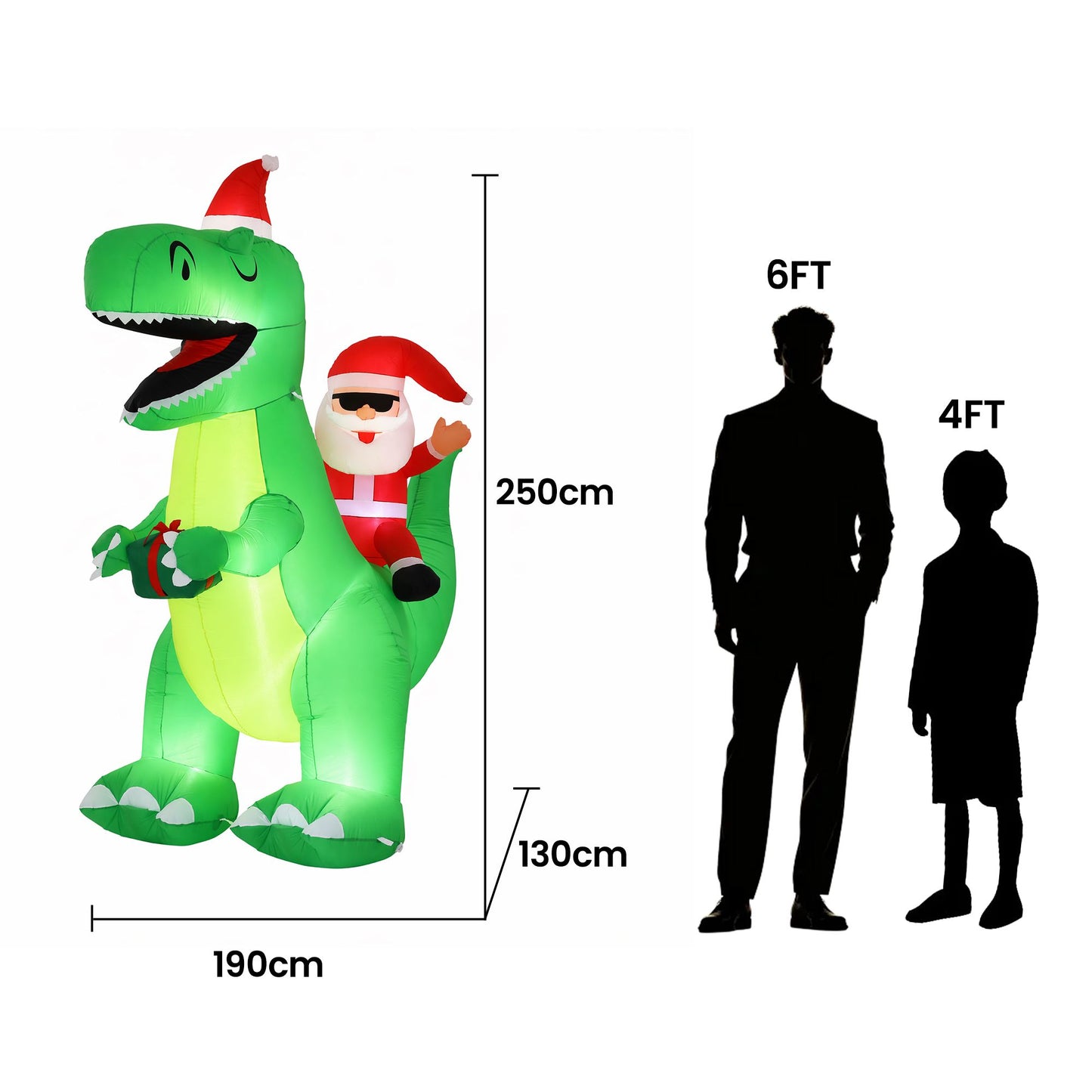 Dinosaur Christmas Inflatable Illuminated Decorations - 2.5M