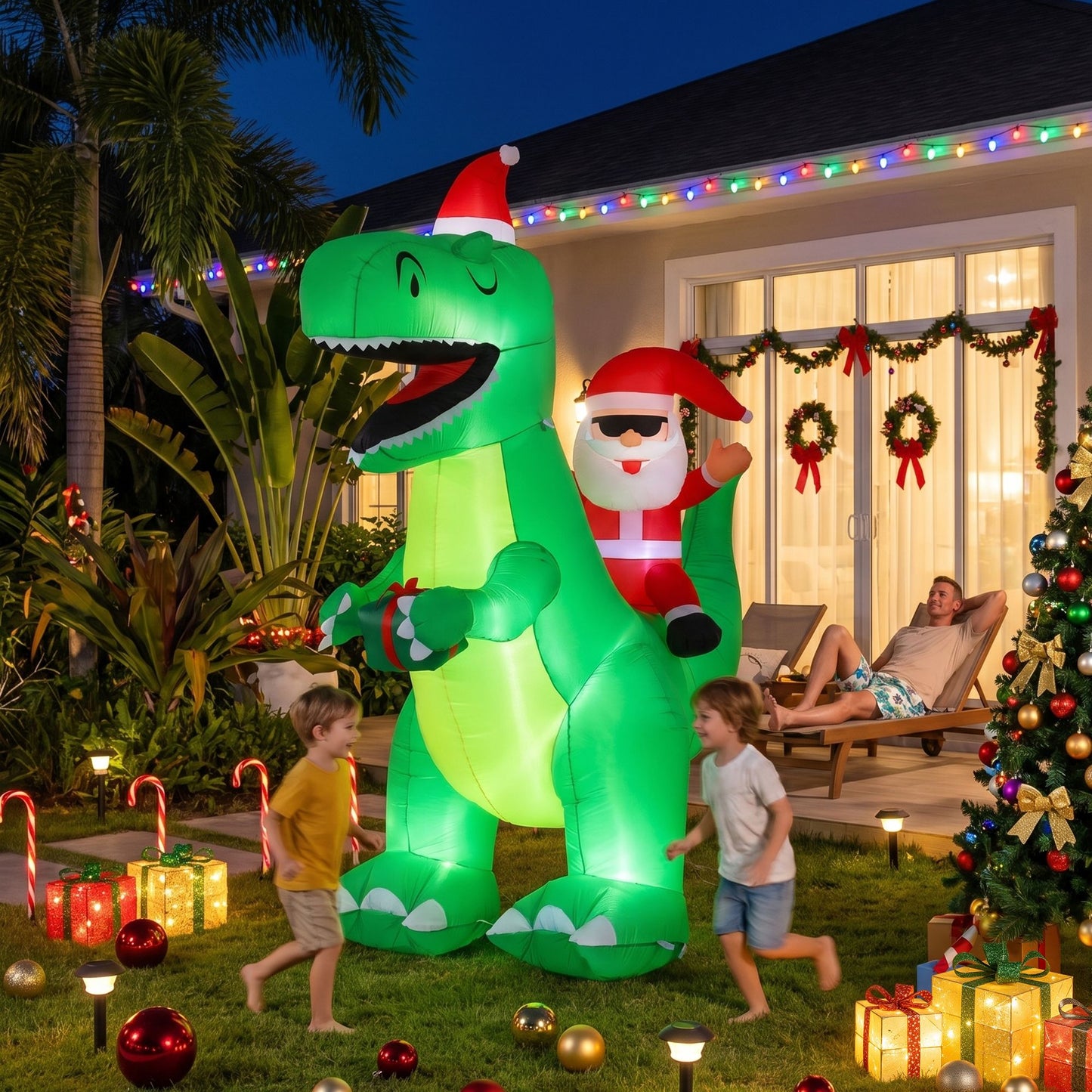 Dinosaur Christmas Inflatable Illuminated Decorations - 2.5M