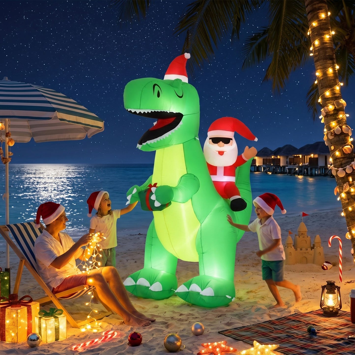 Dinosaur Christmas Inflatable Illuminated Decorations - 2.5M