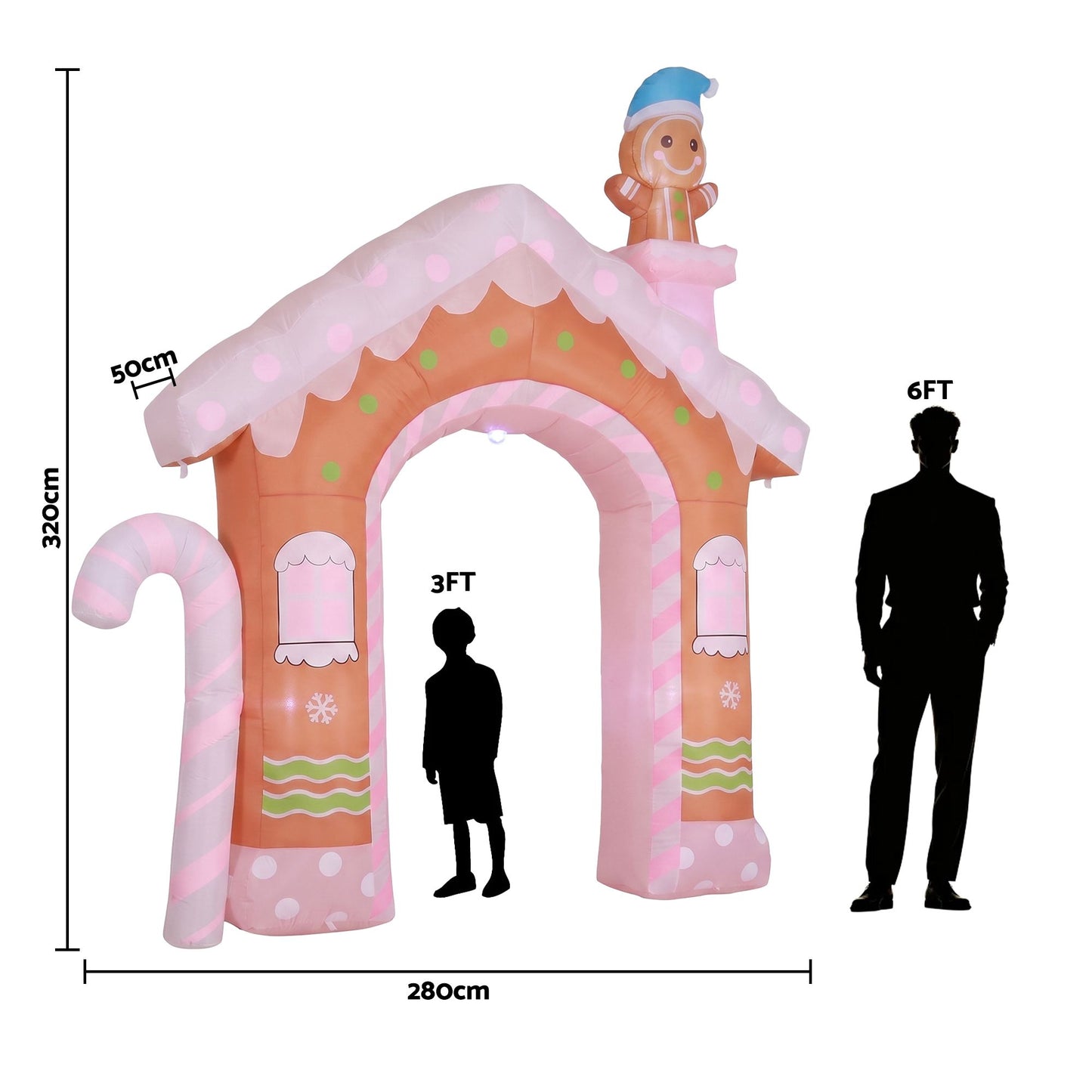 Gingerbread Man Candy Christmas Inflatable Illuminated Decorations - 3.2M