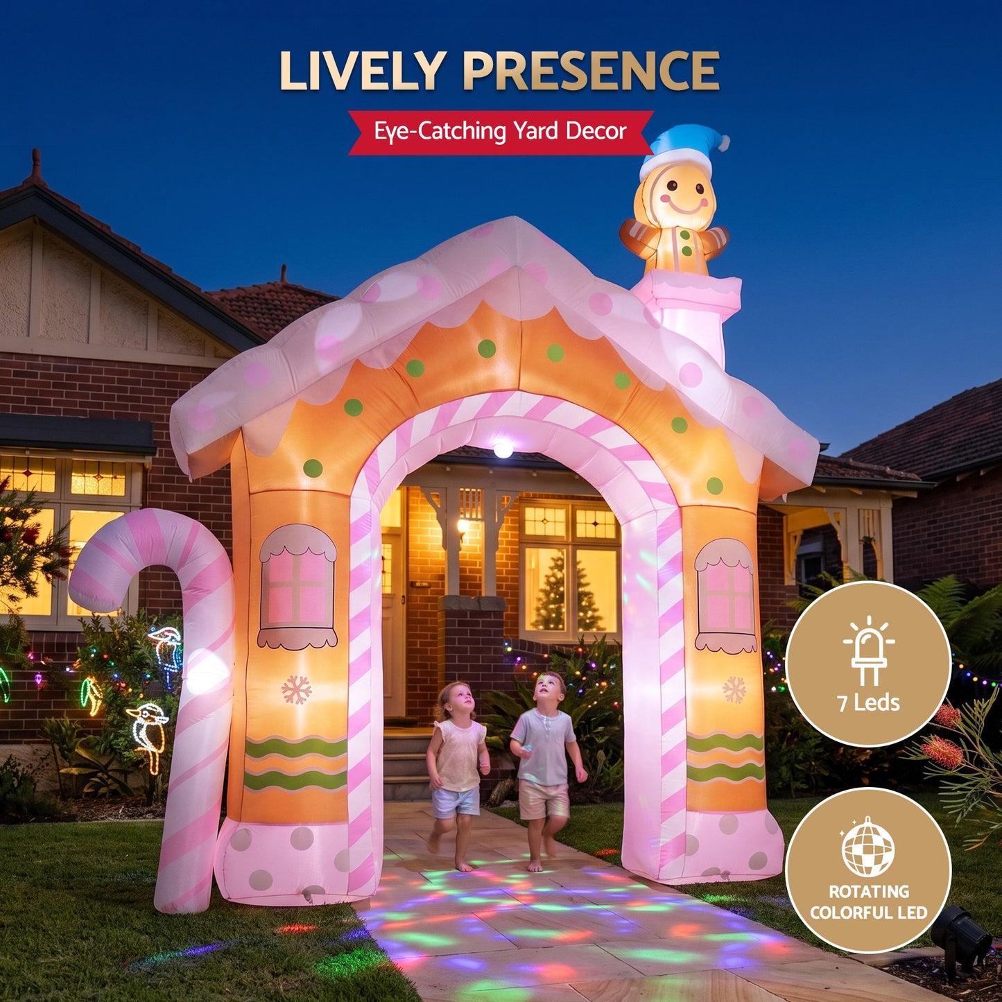 Gingerbread Man Candy Christmas Inflatable Illuminated Decorations - 3.2M