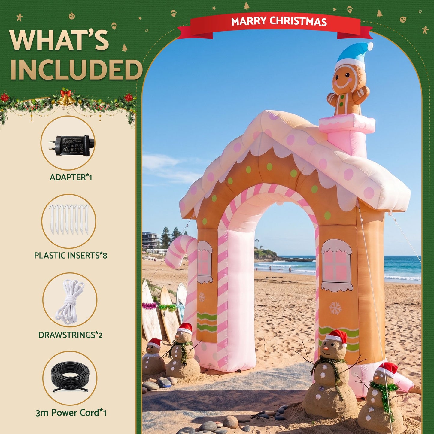 Gingerbread Man Candy Christmas Inflatable Illuminated Decorations - 3.2M