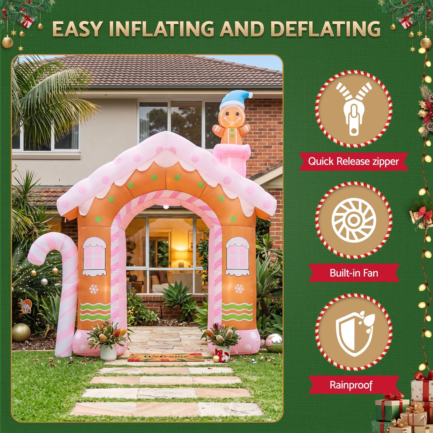 Gingerbread Man Candy Christmas Inflatable Illuminated Decorations - 3.2M