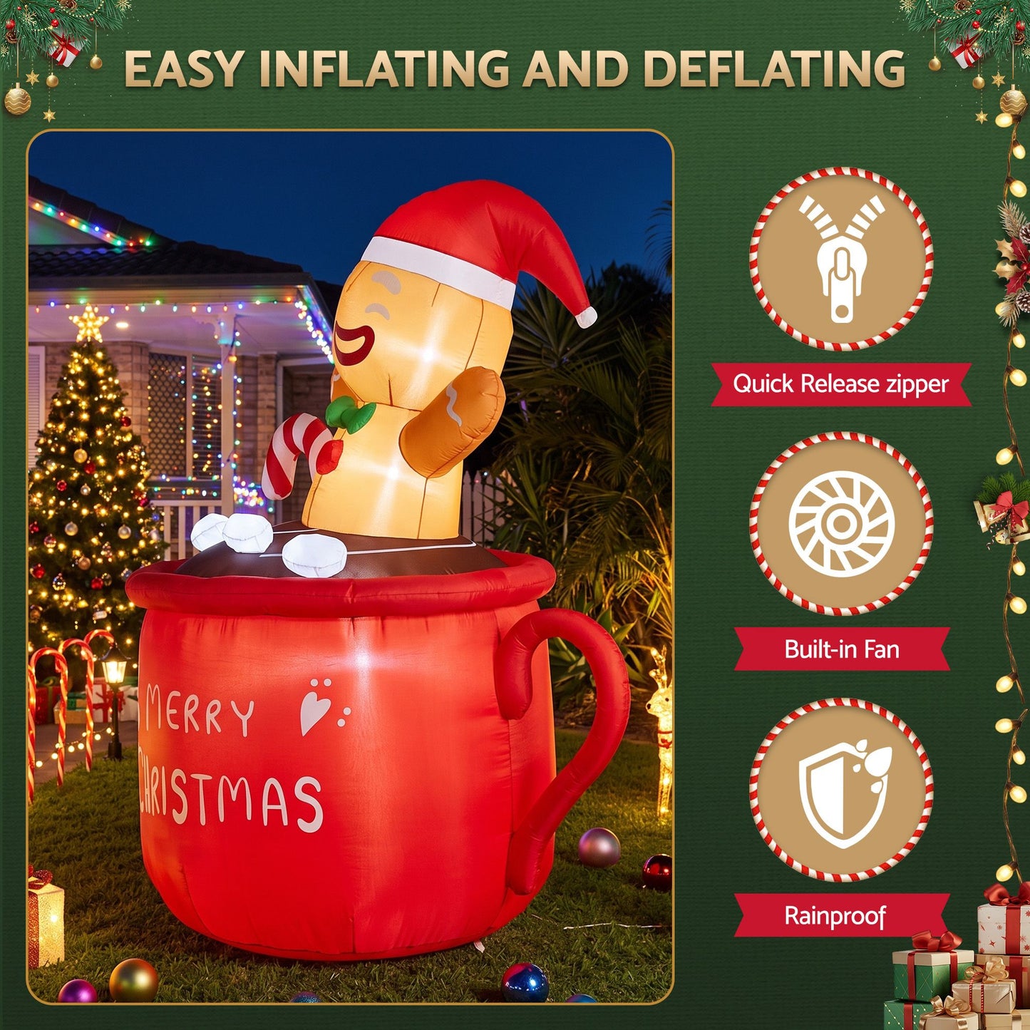 Cup Christmas Inflatable Height LED Outdoor Decorations Illuminated - 1.8M