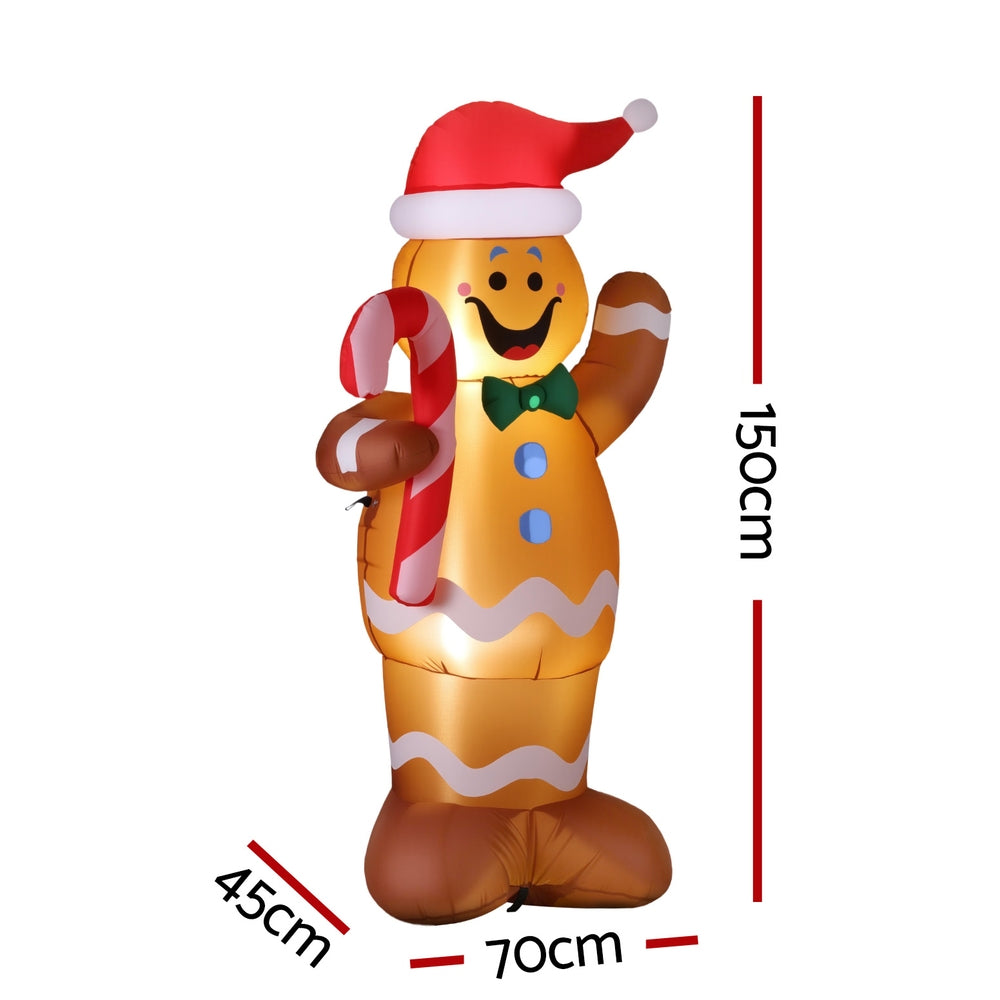 Gingerbread Man LED Christmas Inflatable Decorations Illuminated - 1.5M