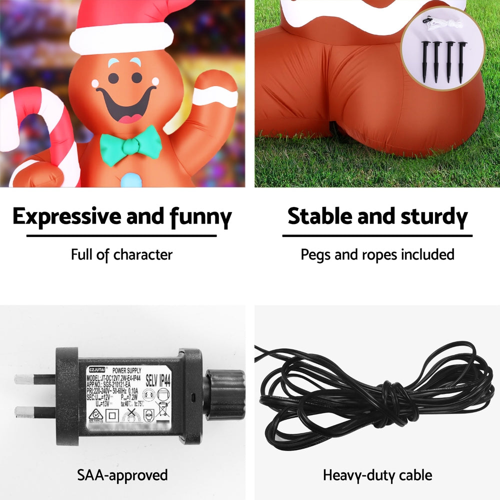 Gingerbread Man LED Christmas Inflatable Decorations Illuminated - 1.5M