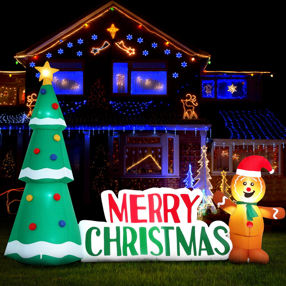 Gingerbread Man Tree LED Christmas Inflatable Illuminated Decorations - 2.4M