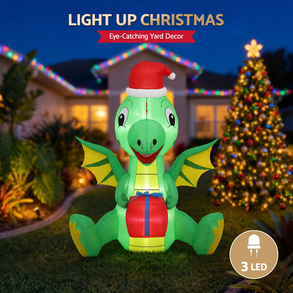 Dragon Christmas Inflatable Height LED Outdoor Decorations Illuminated - 1.8M