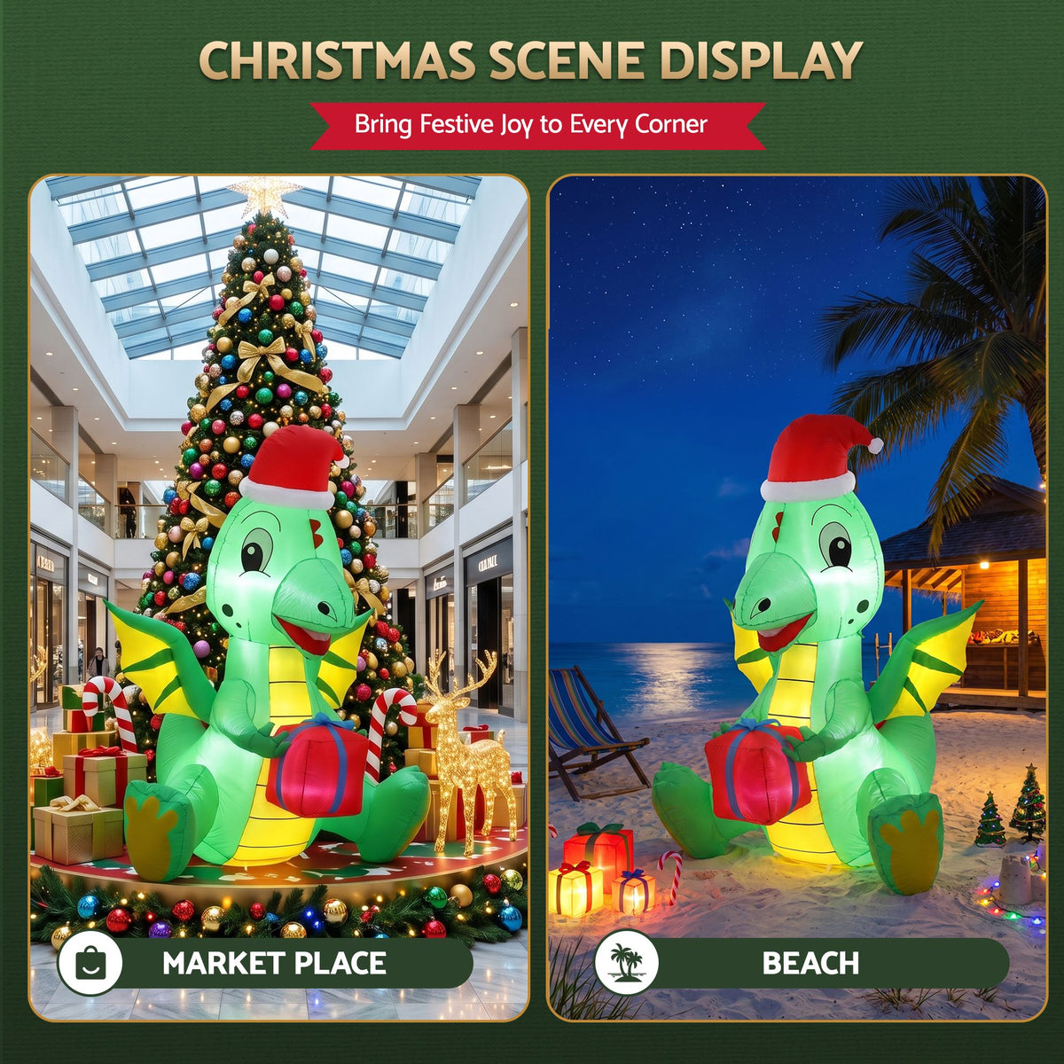 Dragon Christmas Inflatable Height LED Outdoor Decorations Illuminated - 1.8M