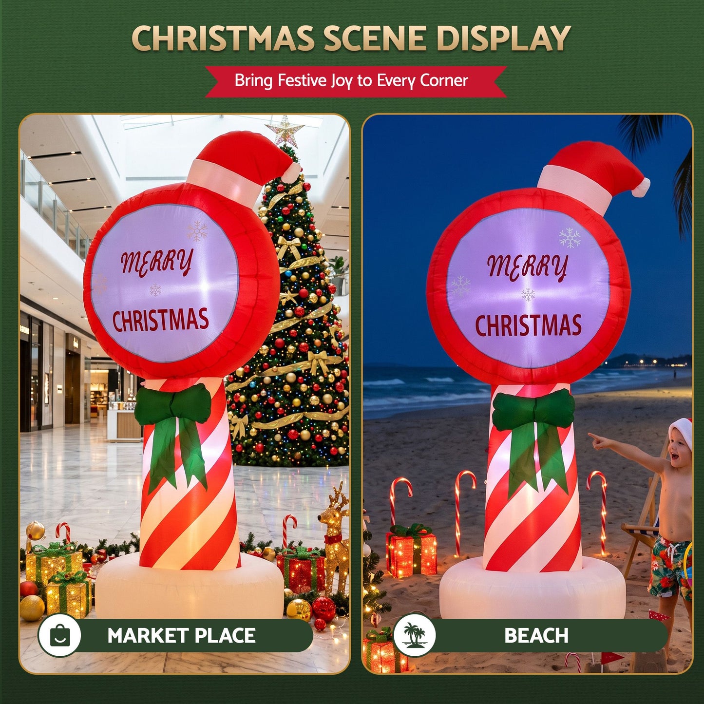 Pole Christmas Inflatable Height LED Outdoor Decorations Illuminated - 1.8M