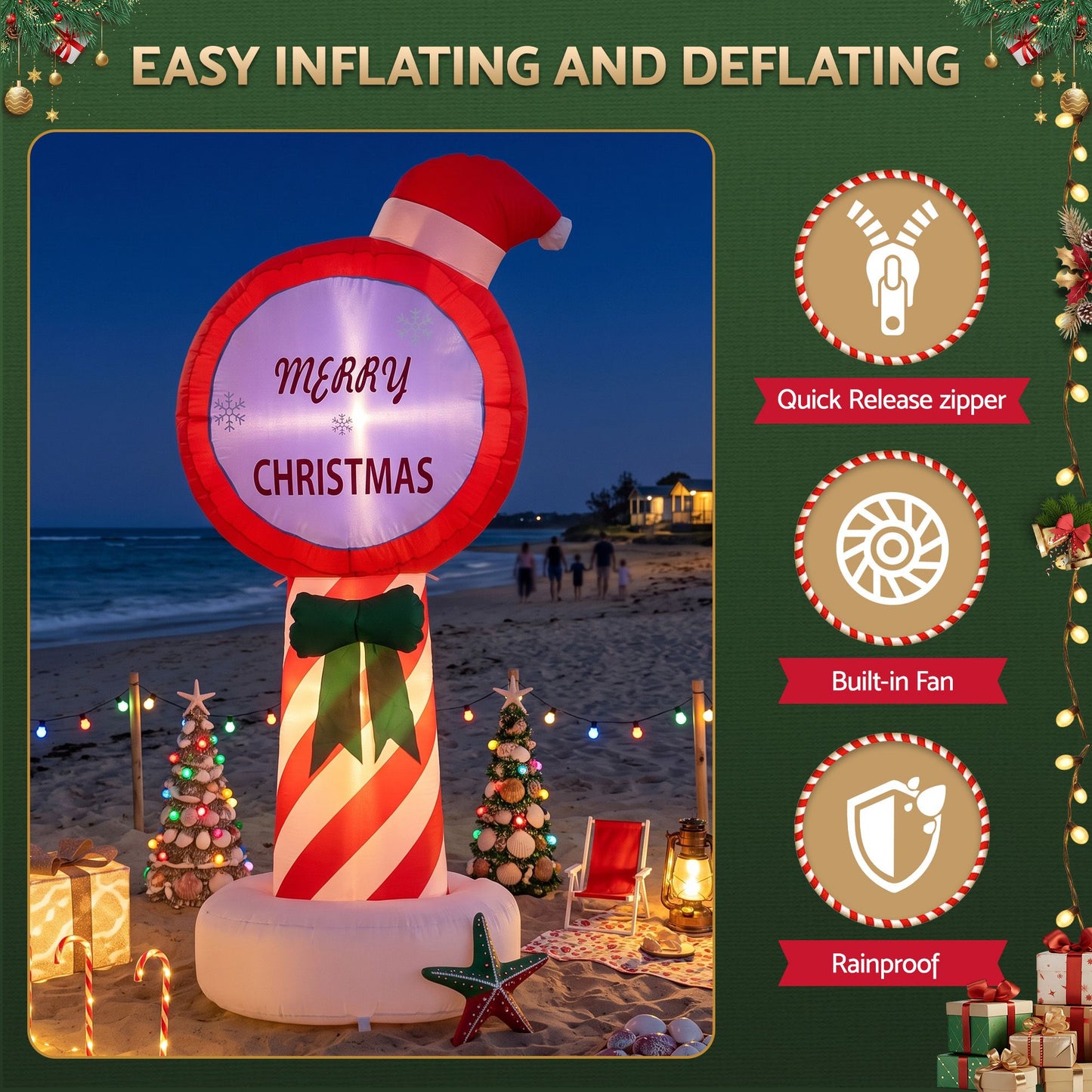 Pole Christmas Inflatable Height LED Outdoor Decorations Illuminated - 1.8M