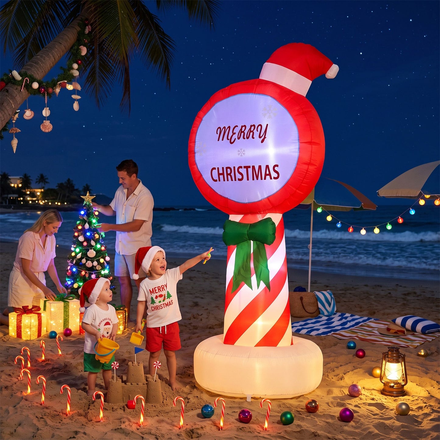 Pole Christmas Inflatable Height LED Outdoor Decorations Illuminated - 1.8M