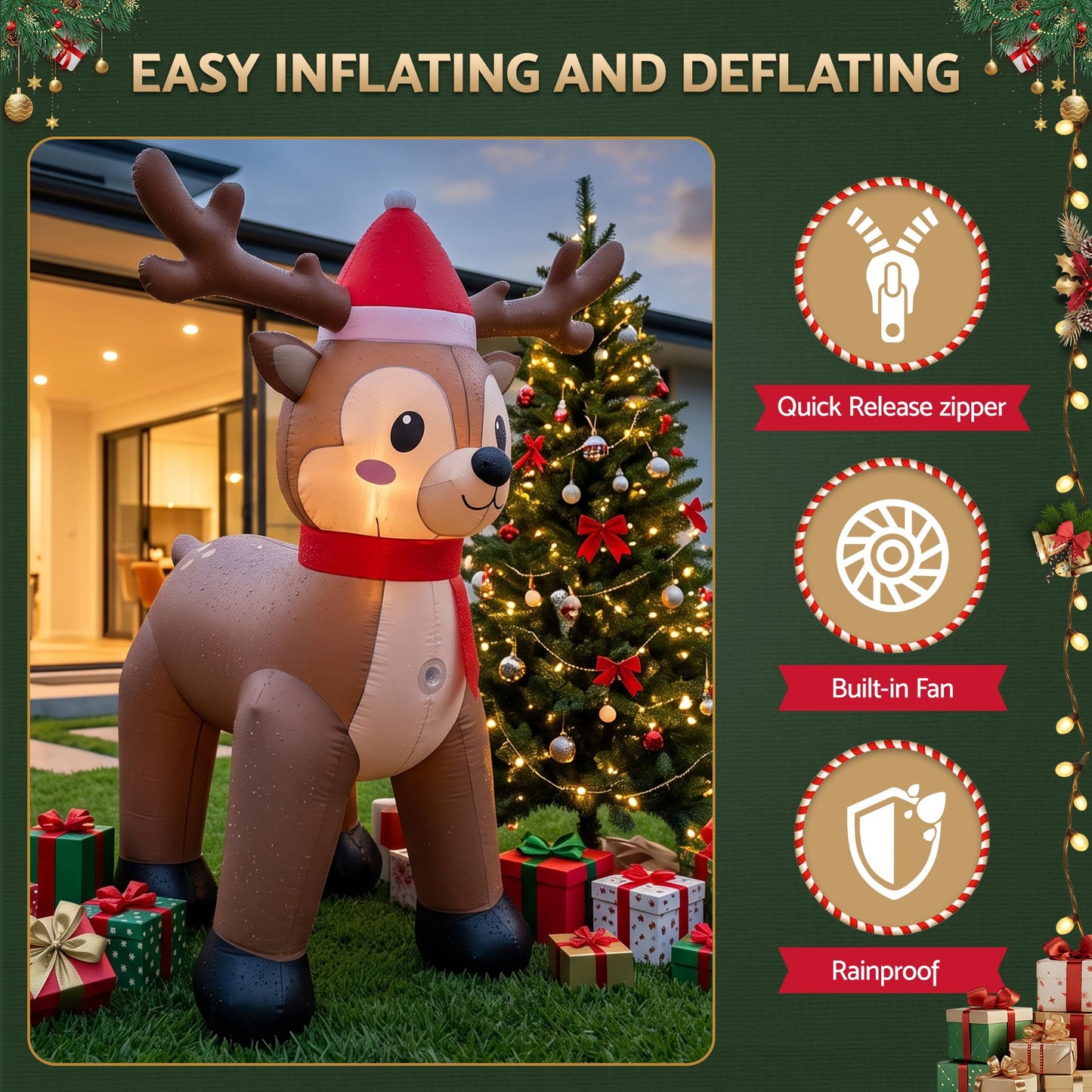 Reindeer Christmas Inflatable Illuminated Decorations - 2.5M