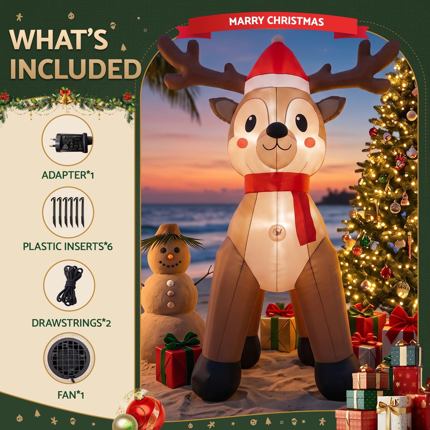 Reindeer Christmas Inflatable Illuminated Decorations - 2.5M