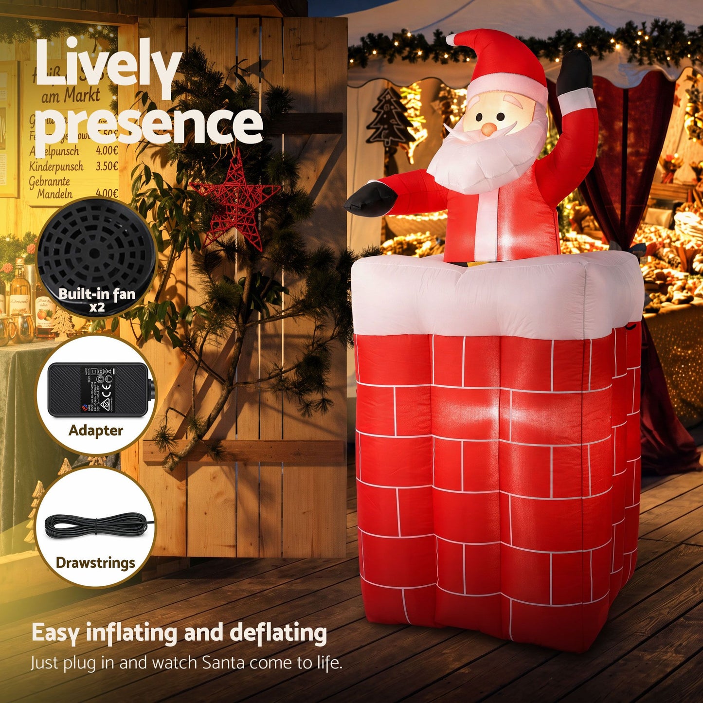 Santa Pop-Up Christmas Inflatable Illuminated Xmas Decorations - 1.8M