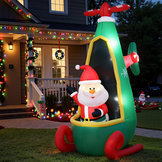 Santa in Helicopter Christmas Inflatable Height LED Illuminated Decorations - 2.55M