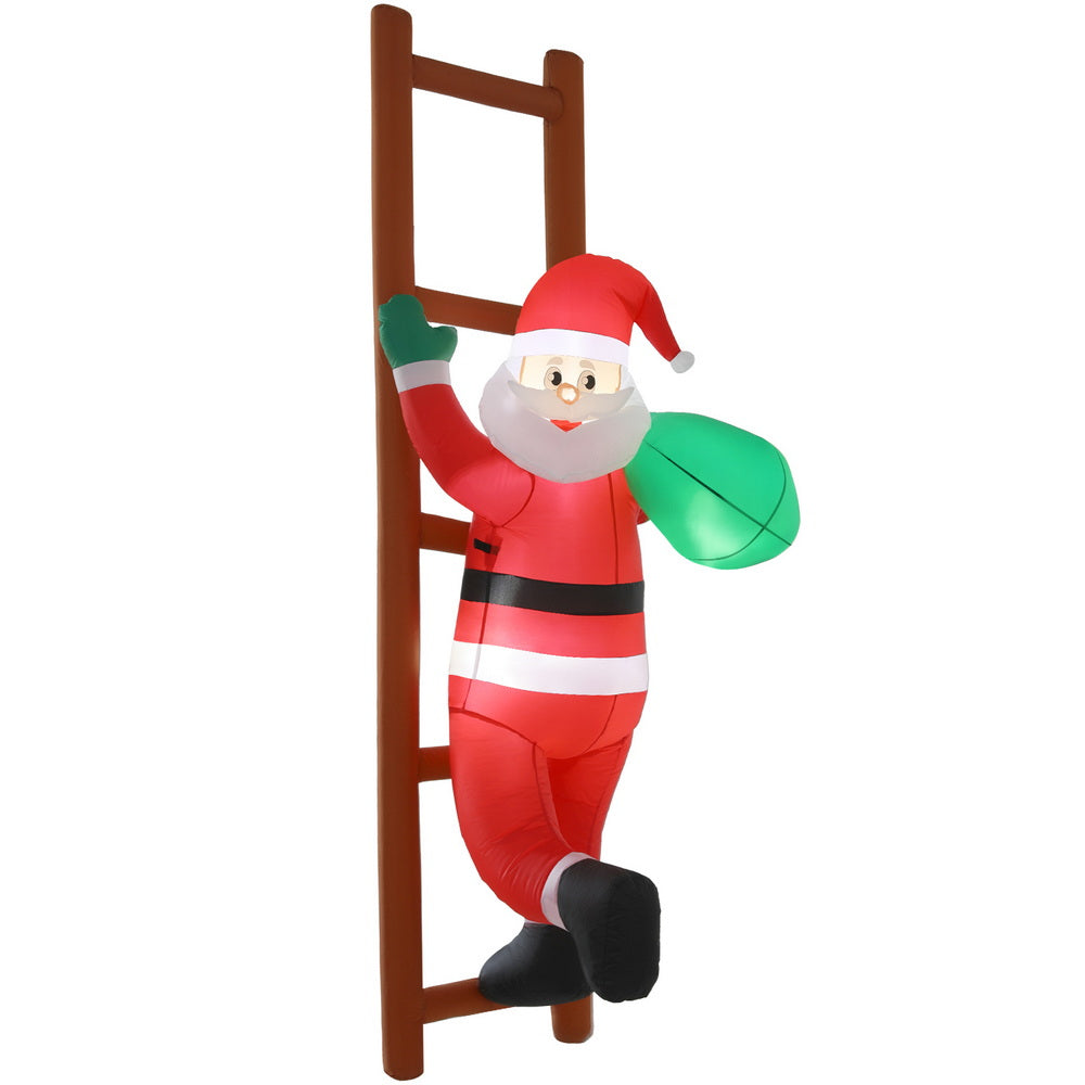 Santa Climbing Ladder Christmas Inflatable Height LED Decorations Illuminated - 2.45M