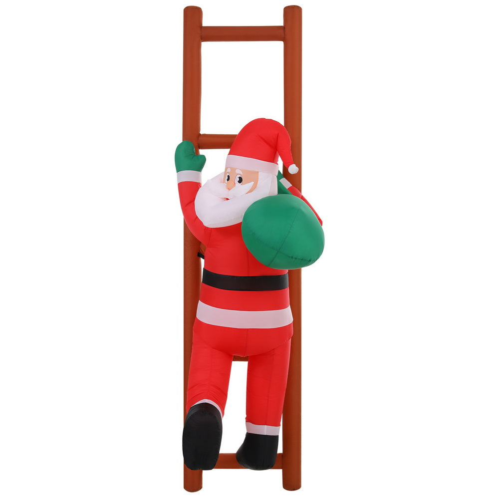 Santa Climbing Ladder Christmas Inflatable Height LED Decorations Illuminated - 2.45M