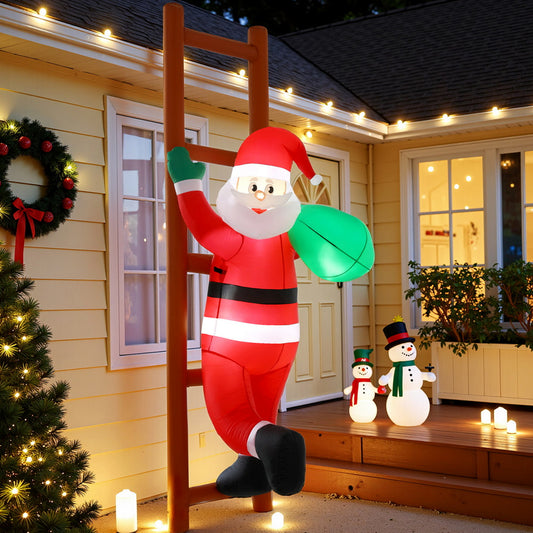 Santa Climbing Ladder Christmas Inflatable Height LED Decorations Illuminated - 2.45M