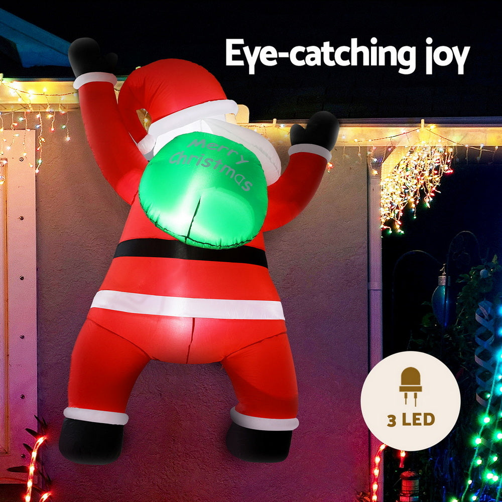 Santa Climbing LED Christmas Inflatable Illuminated Decorations - 1.9M