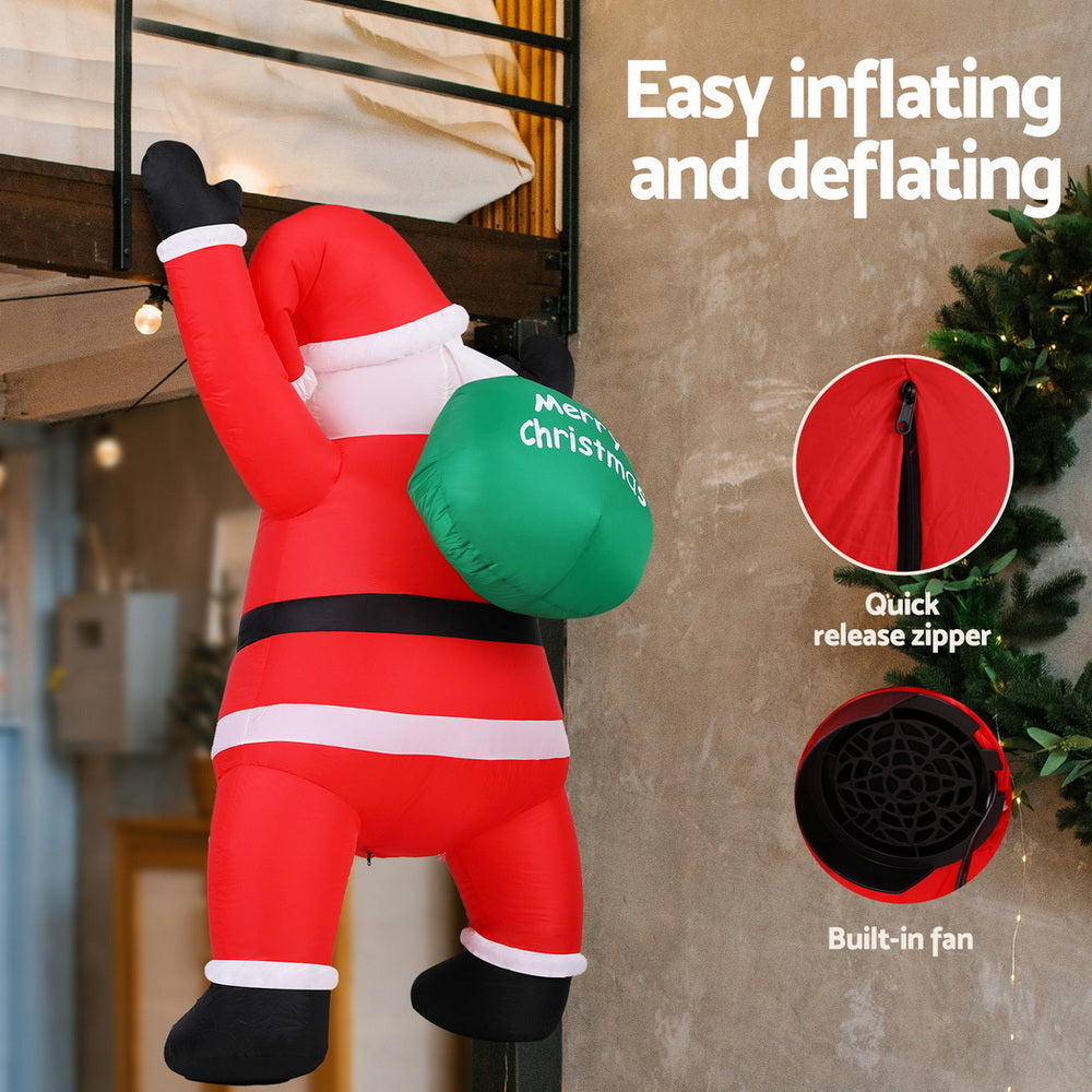 Santa Climbing LED Christmas Inflatable Illuminated Decorations - 1.9M