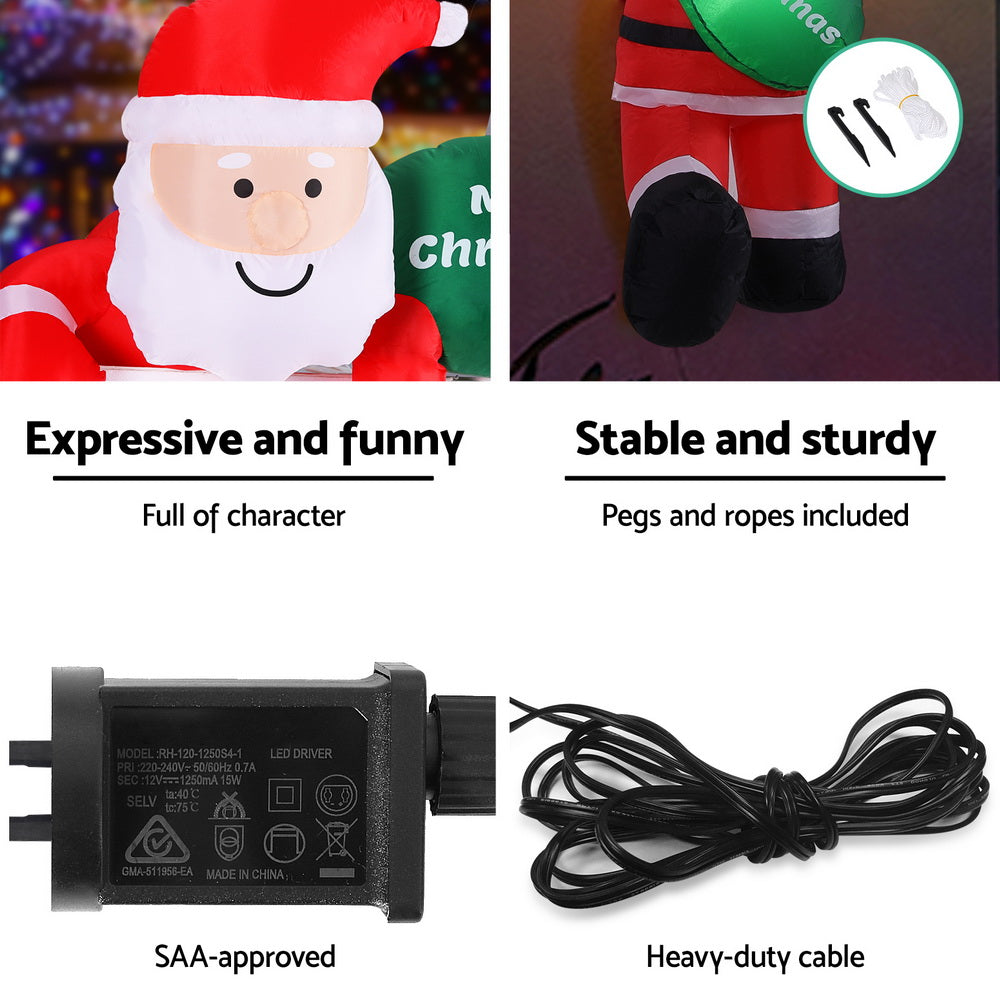 Climbing Santa LED Christmas Inflatable Decorations Illuminated - 2.5M