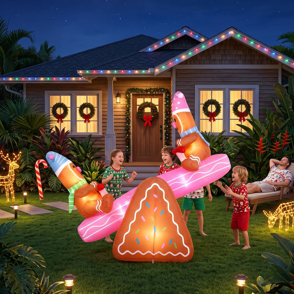 Seesaw Christmas Inflatable Height LED Outdoor Decorations Illuminated - 1.8M