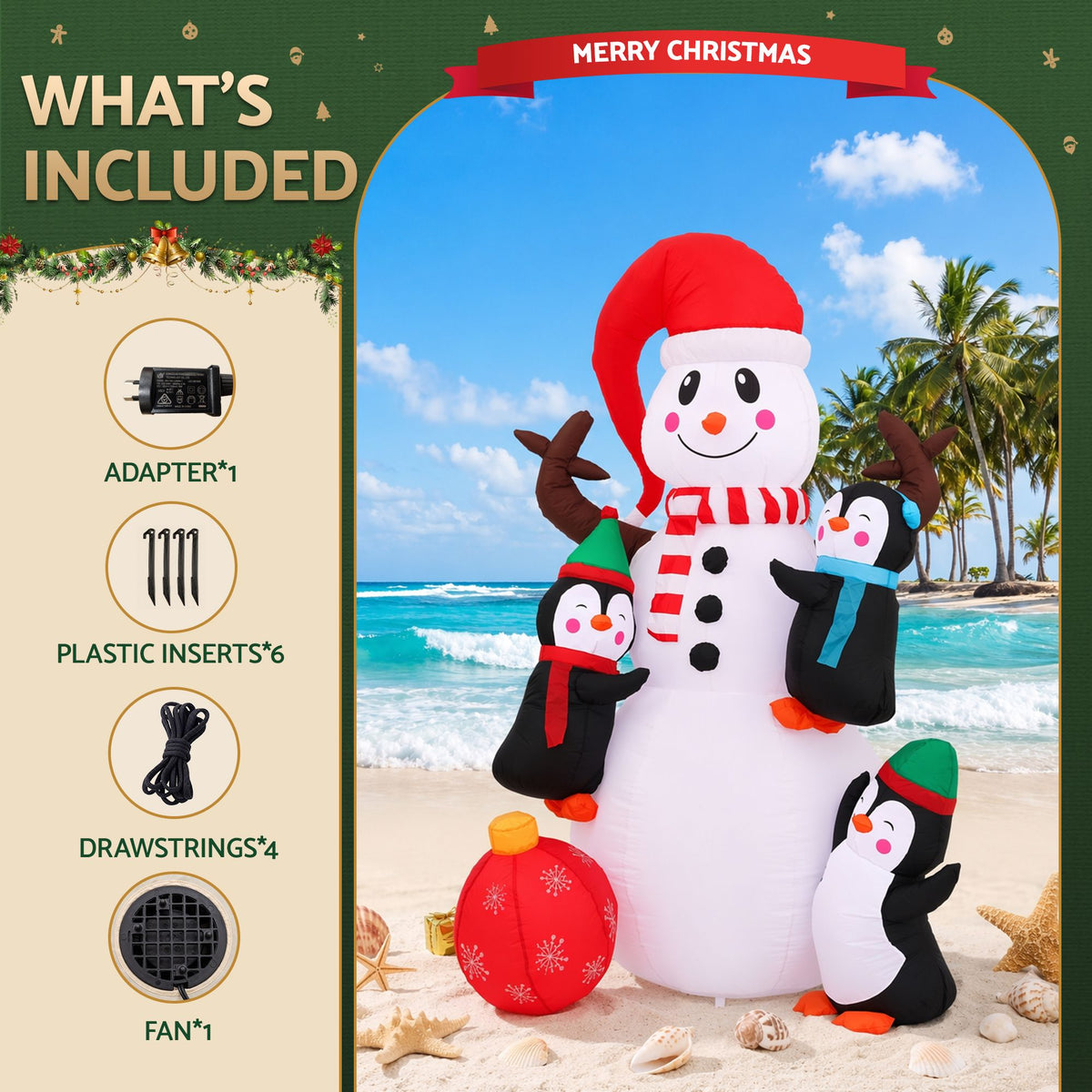 Snowman Christmas Inflatable Height LED Outdoor Decorations Illuminated - 1.8M