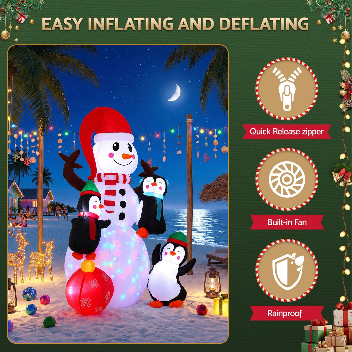 Snowman Christmas Inflatable Height LED Outdoor Decorations Illuminated - 1.8M