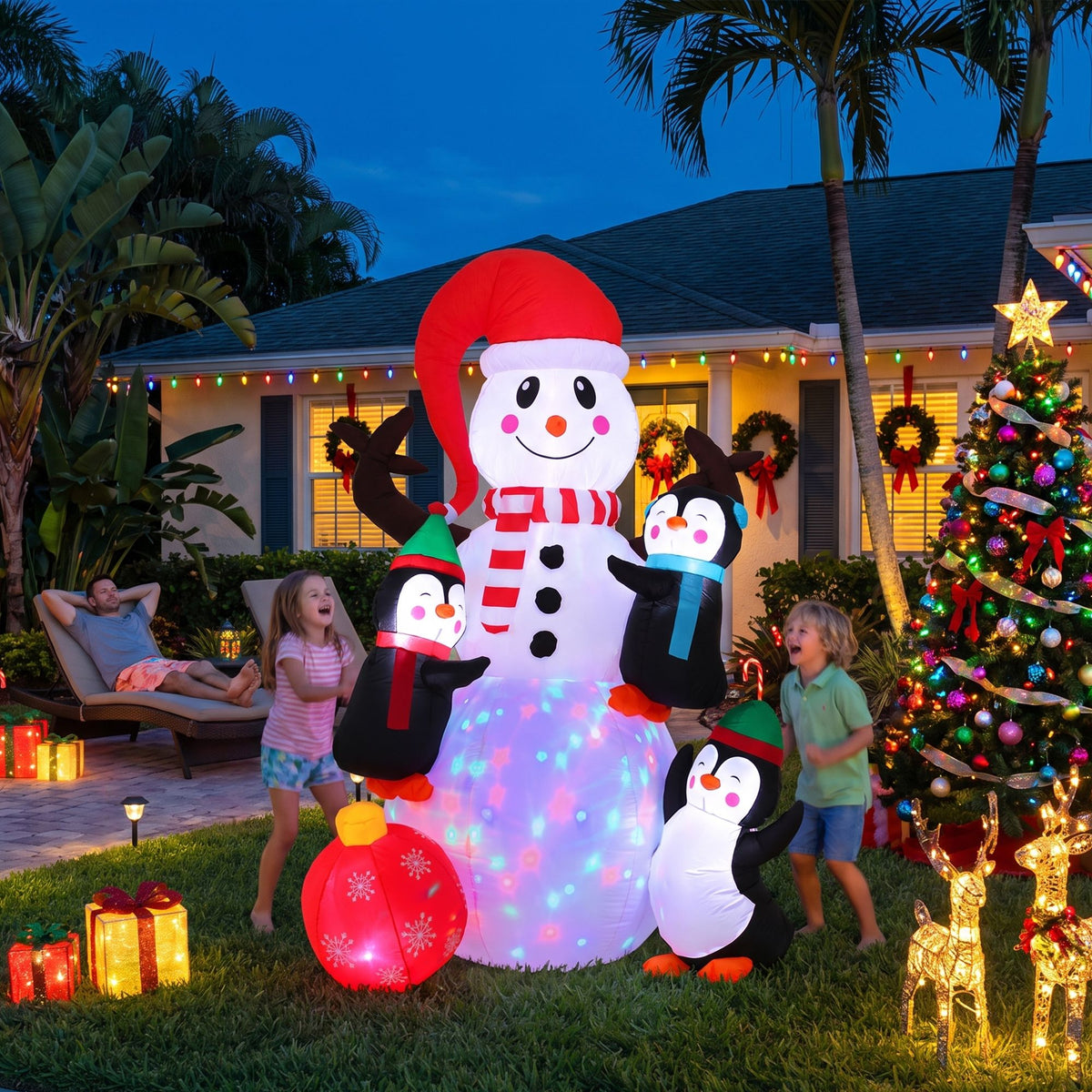 Snowman Christmas Inflatable Height LED Outdoor Decorations Illuminated - 1.8M