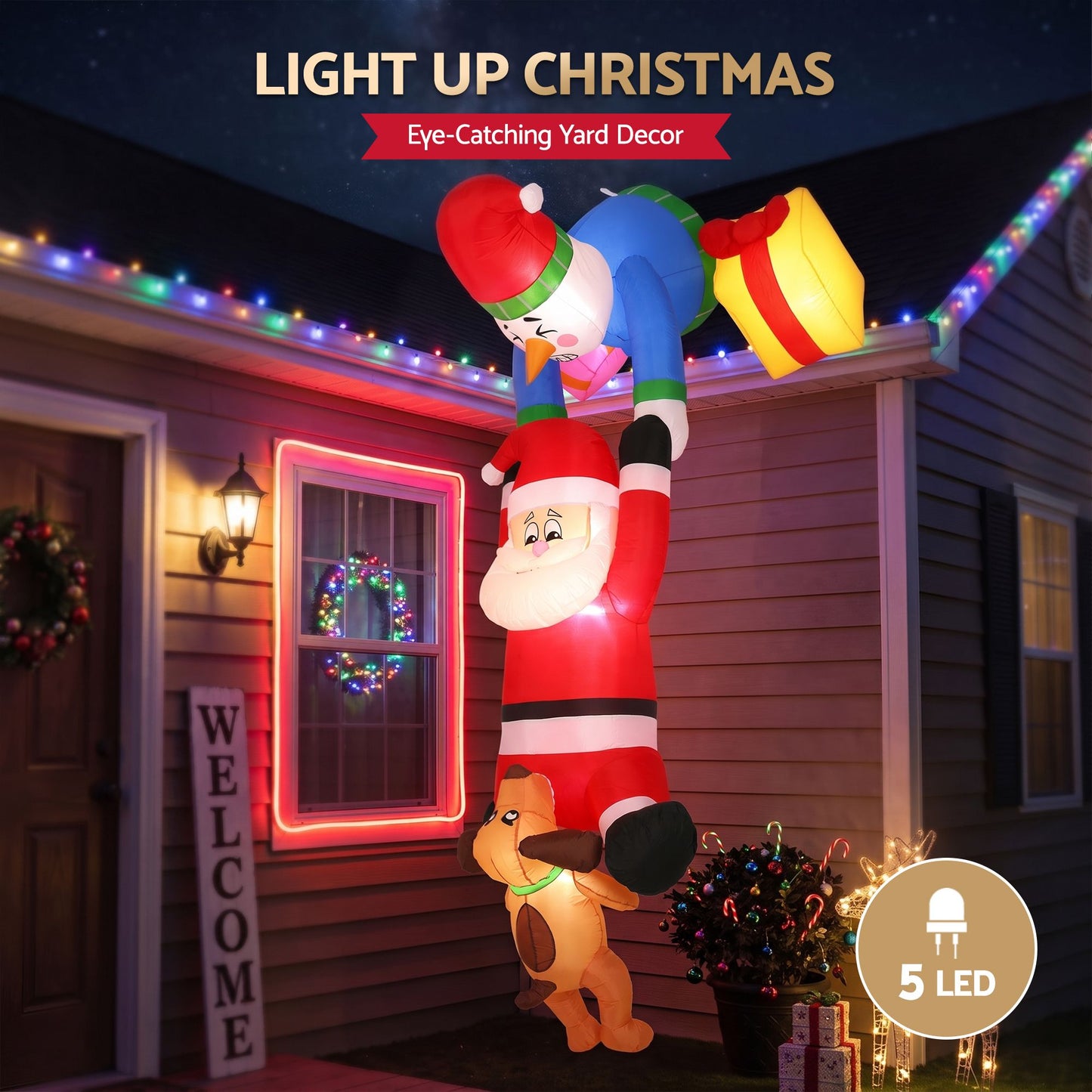 Climbing Santa Christmas Inflatable Height LED Decorations Illuminated - 3.5M
