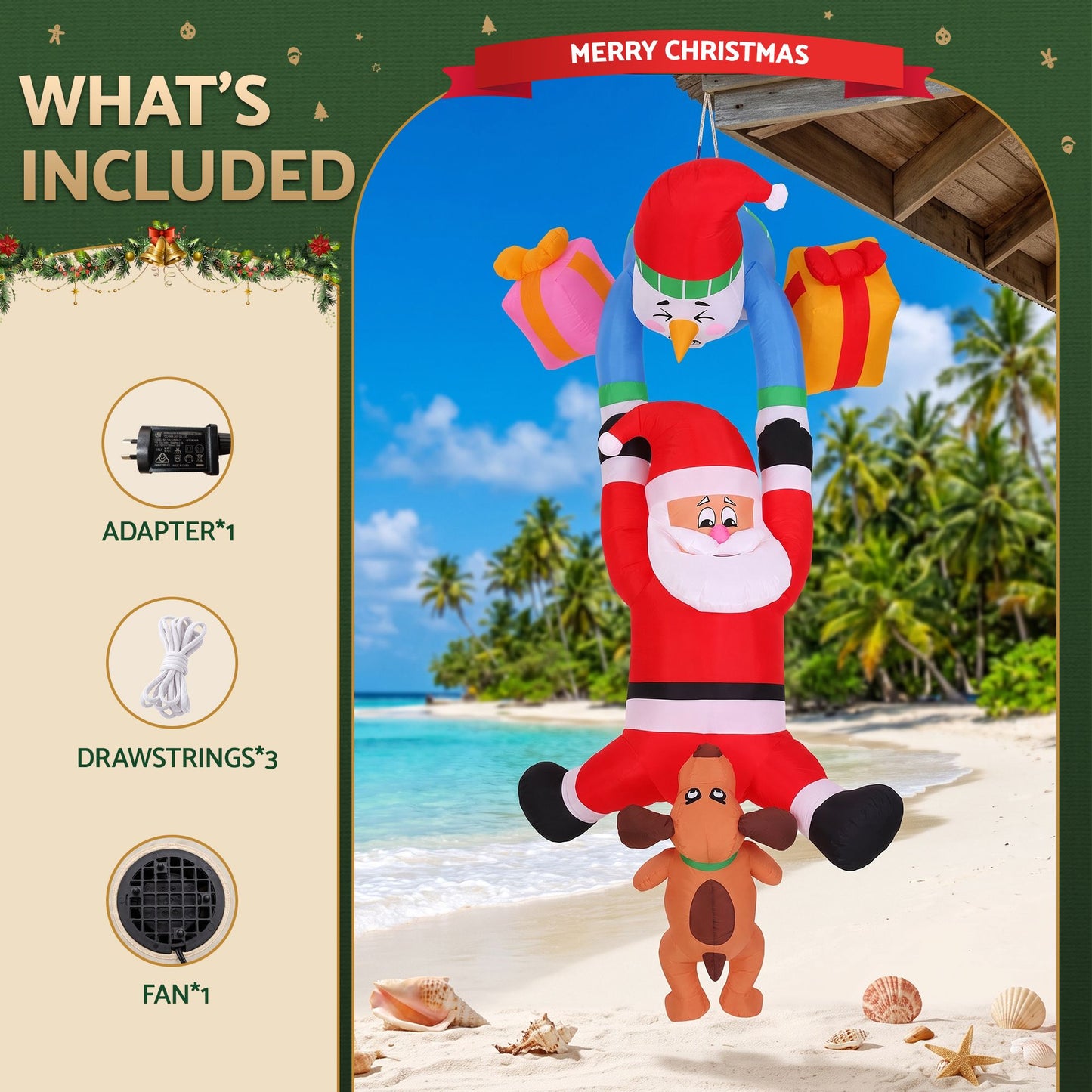 Climbing Santa Christmas Inflatable Height LED Decorations Illuminated - 3.5M