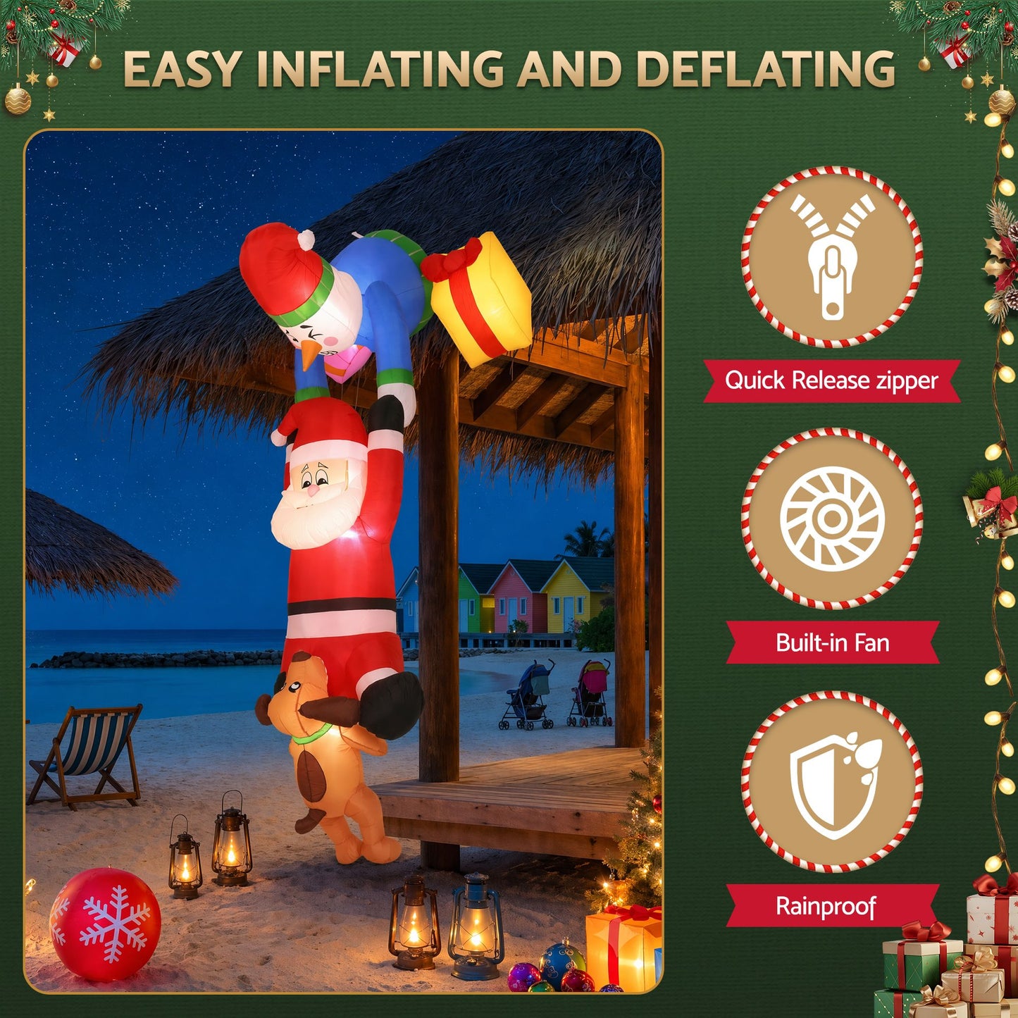 Climbing Santa Christmas Inflatable Height LED Decorations Illuminated - 3.5M