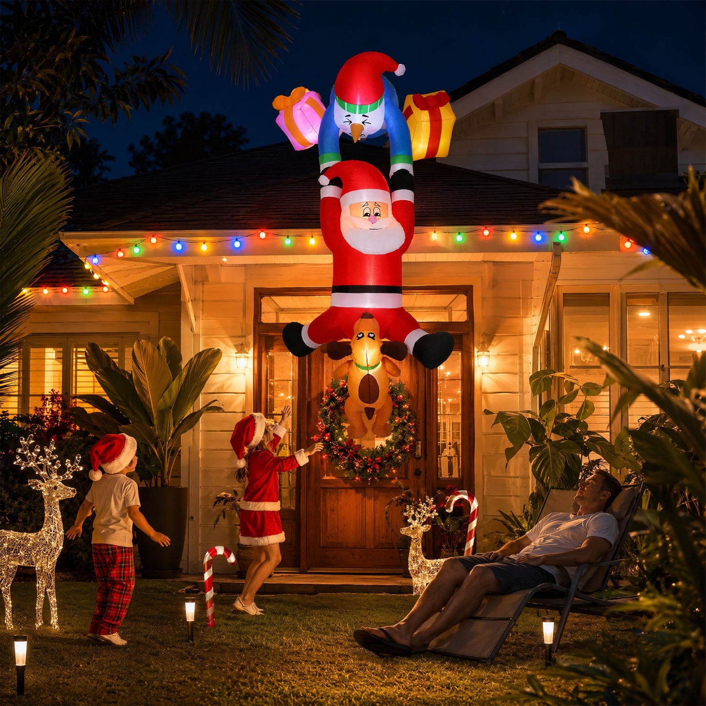 Climbing Santa Christmas Inflatable Height LED Decorations Illuminated - 3.5M