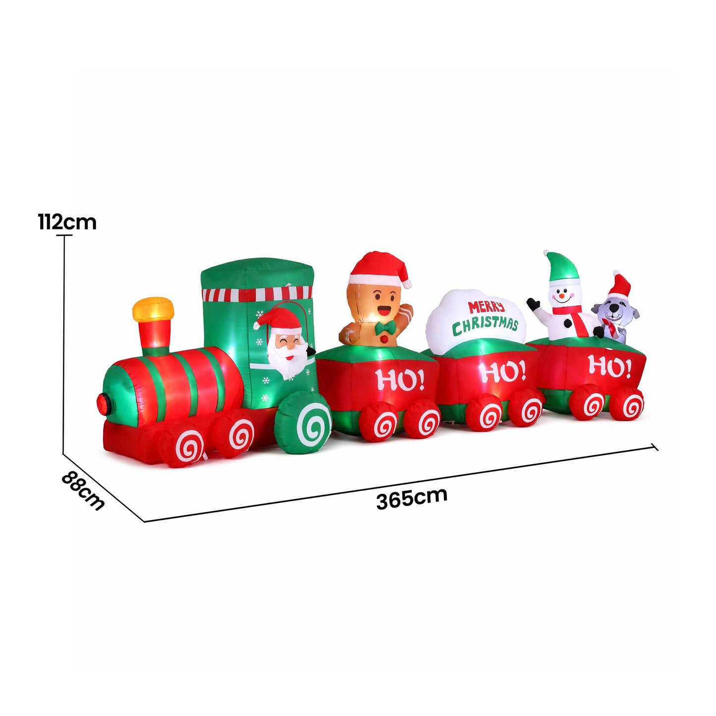 Santa Train Christmas Inflatable Length LED Decorations Illuminated - 3.6M