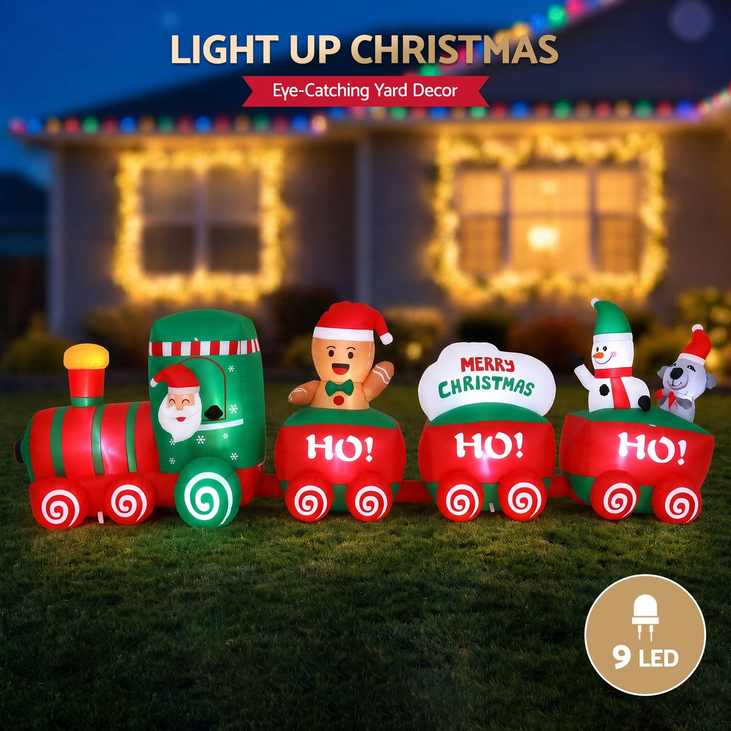 Santa Train Christmas Inflatable Length LED Decorations Illuminated - 3.6M