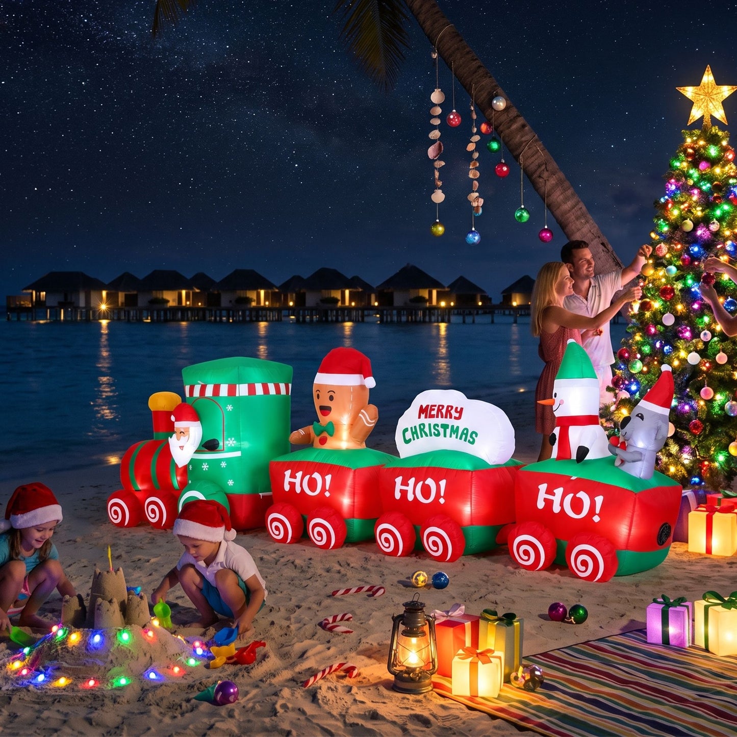 Santa Train Christmas Inflatable Length LED Decorations Illuminated - 3.6M