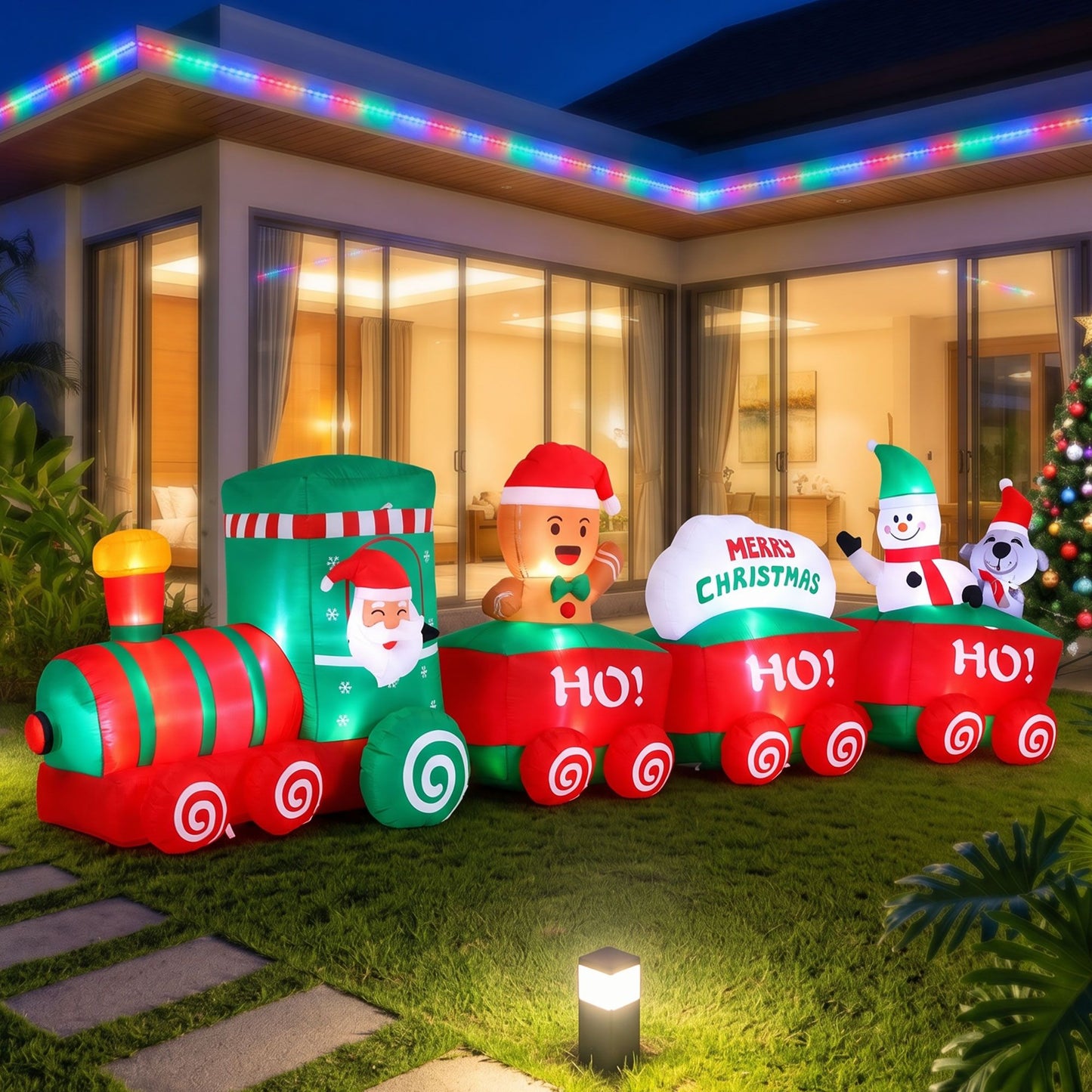 Santa Train Christmas Inflatable Length LED Decorations Illuminated - 3.6M