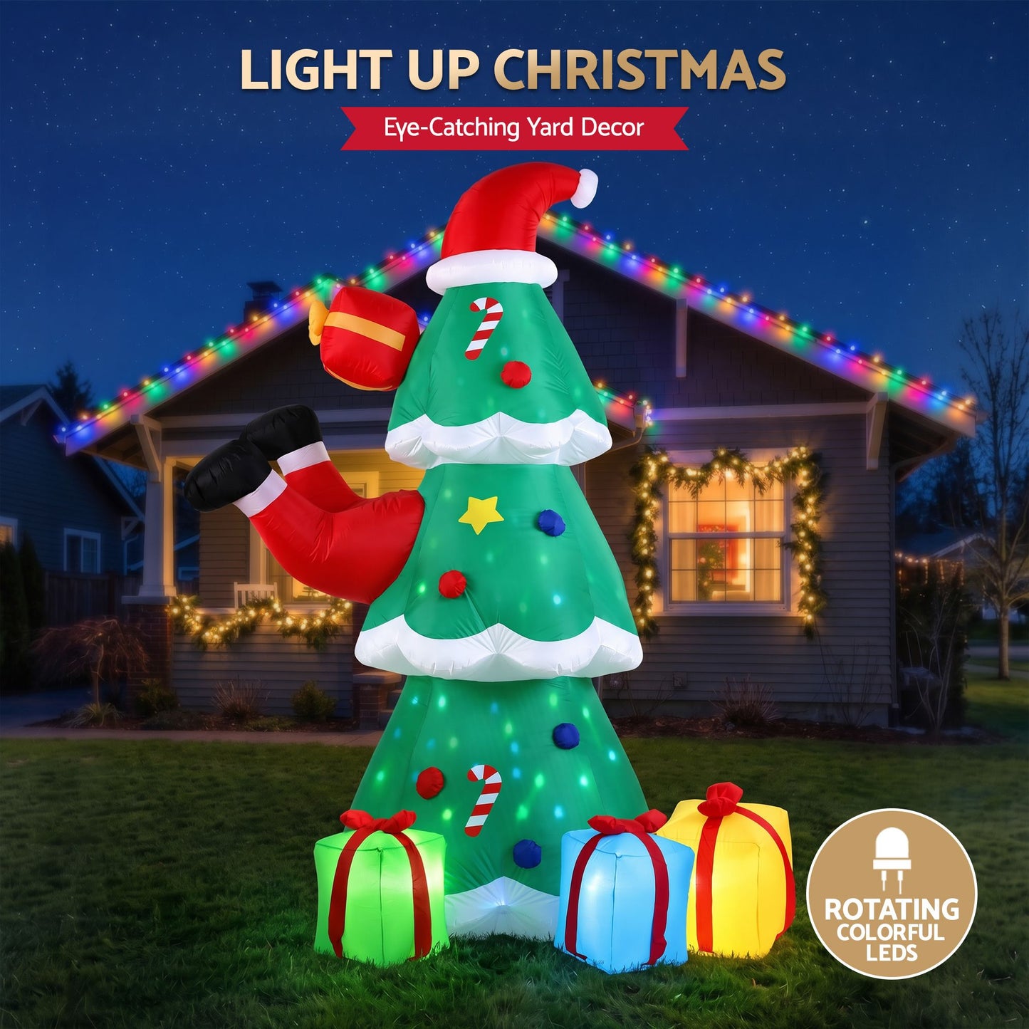Santa Tree Christmas Inflatable Height Flashing Light Decorations Illuminated - 2.5M