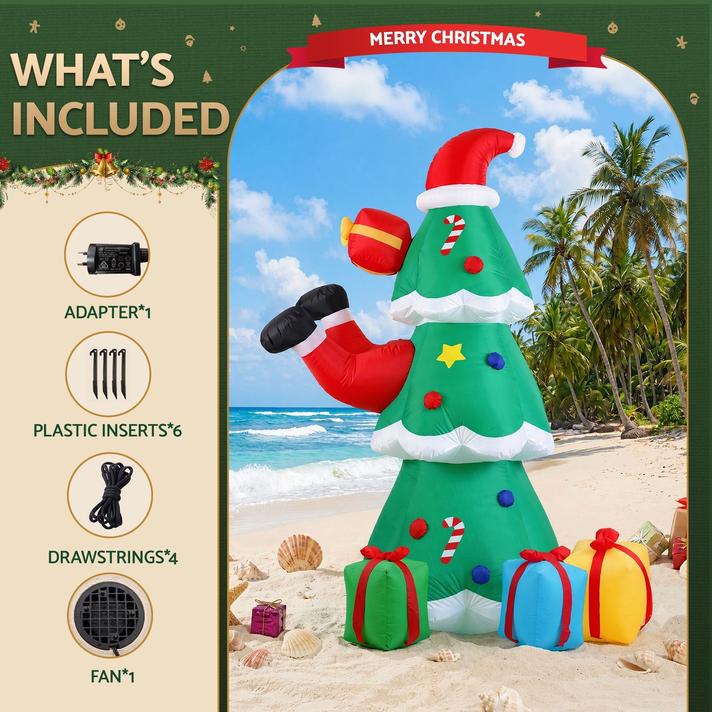 Santa Tree Christmas Inflatable Height Flashing Light Decorations Illuminated - 2.5M