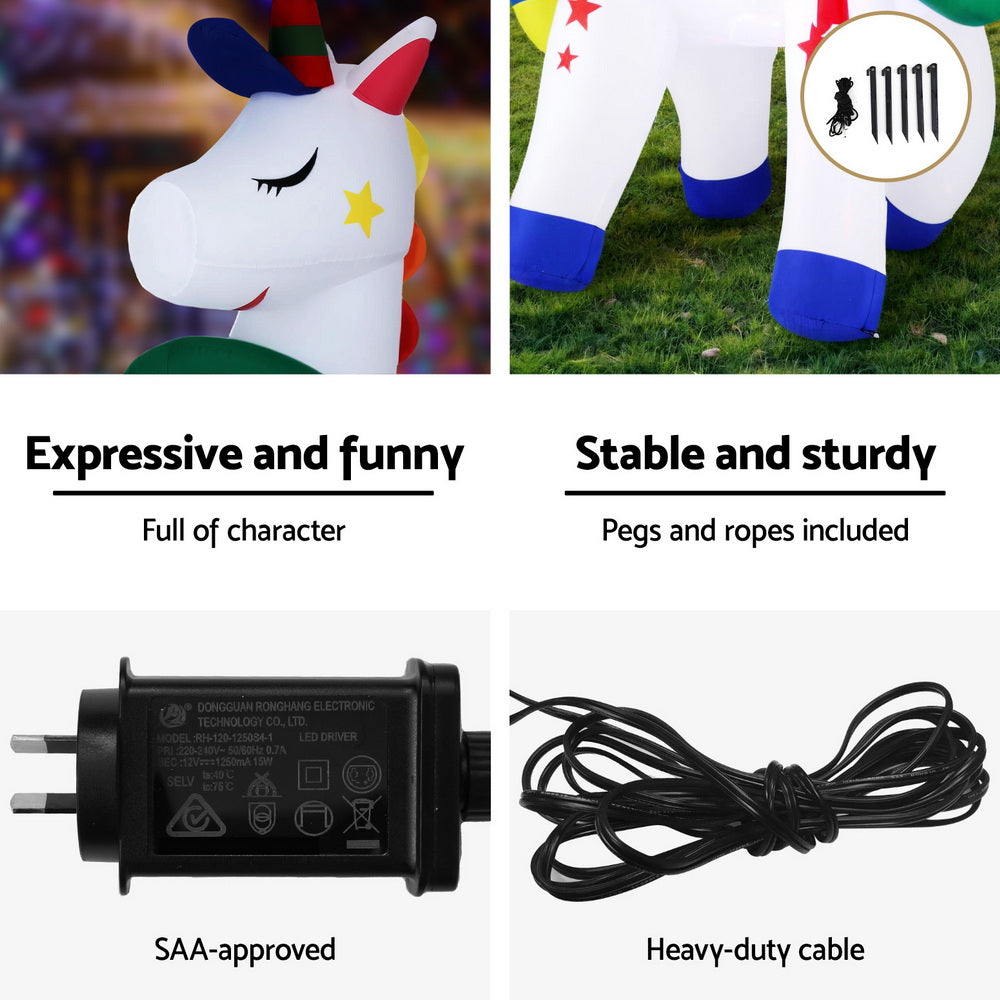Christmas Inflatable Unicorn 1.8M Tall Outdoor Decorations Illuminated