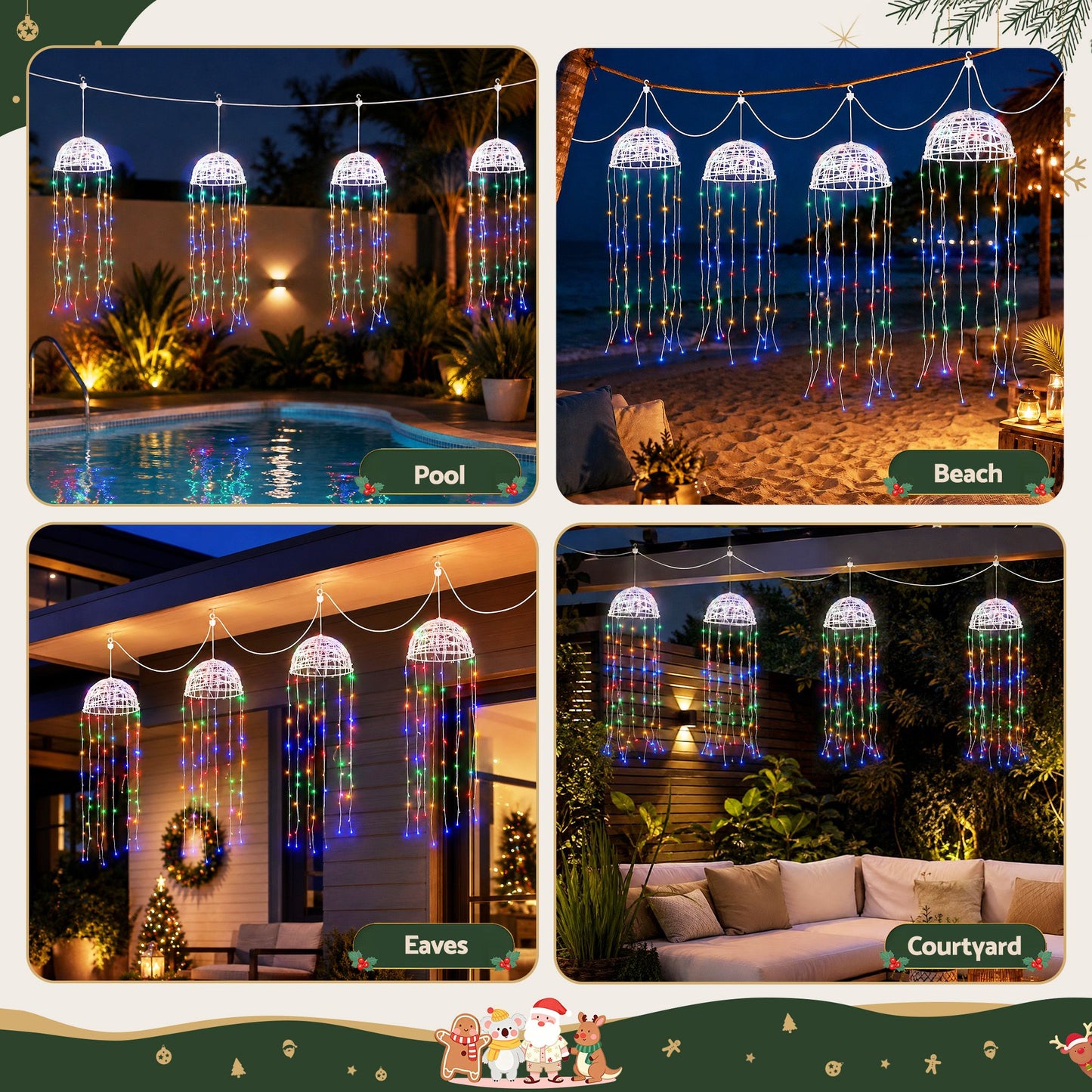 Christmas Lights Solar Jellyfish 4Pcs Garden Decorative Multi-Color